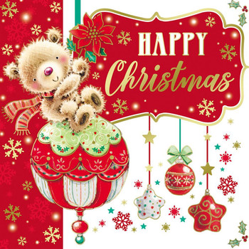 Pack of 10 Festive Cute Teddy Bear Christmas Boxed Cards - Holiday Greeting Cards, 2 Designs with Envelopes