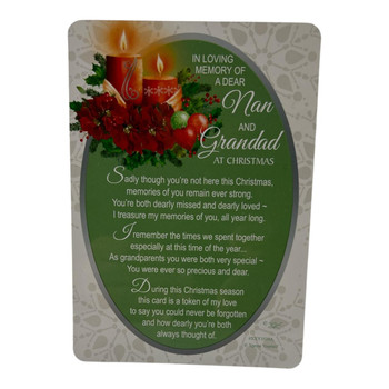 In Loving Memory of Nan and Grandad Christmas Graveside Keepsake Card - Candle & Holly Design Memorial Card