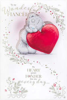 Bear Leaning On Red Heart Luxury Handmade Fiancée Valentine's Day Card