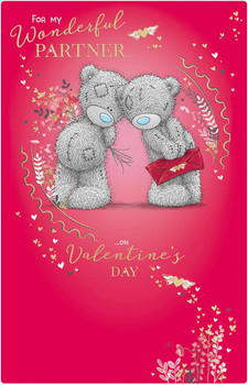 Bears With Bouquet And Envelope Wonderful Partner Valentine's Day Card