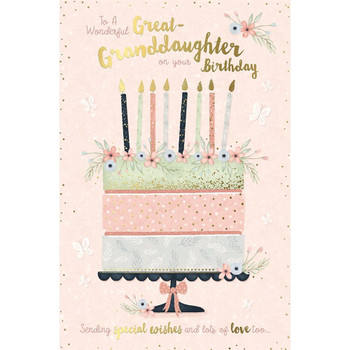 Floral Design with Birthday Cake Great Granddaughter Birthday Card