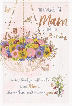Floral Hanging Basket Design Mam Birthday Card
