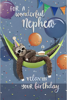 Party Sloth Design Nephew Birthday Card