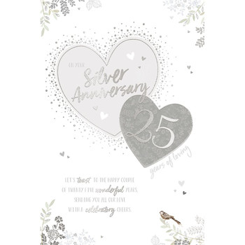 Silver Hearts Design 25th Silver Wedding Anniversary Card