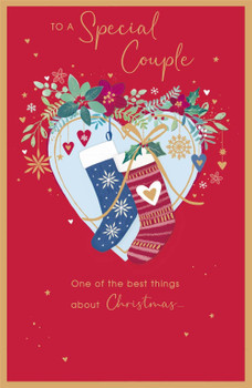 Festive Theme Heart with Stockings  Special Couple Christmas Card
