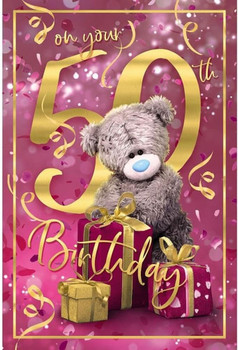 Bear Wiith Presents 3D Holographic 50th Birthday Card