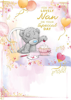 Bear At table With Cake Lovely Nan Birthday Card