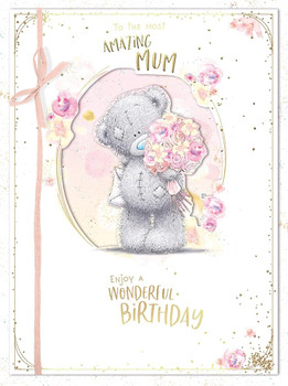Bear With Bouquet Amazing Mum Handmade Boxed Birthday Card