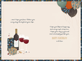 Red Wine Gifts And Balloons Design Husband Birthday Card
