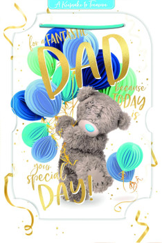Bear Holding Balloons 3D Photo Finish Keepsake Dad Birthday Card