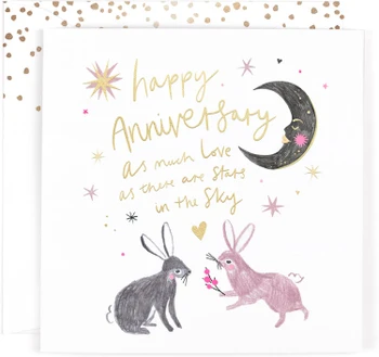 Moon And Bunnies Design Happy Anniversary Luxury Card