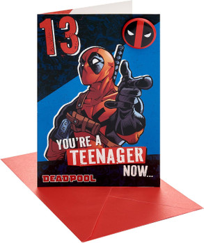 Marvel Deadpool Design 13th Birthday Card with Badge