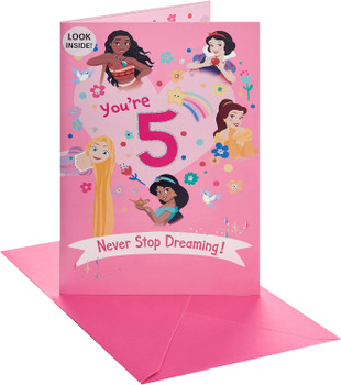 Princess Castle Scene 5th Birthday Card with Activity Inside