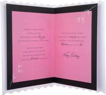 Gold Heart & Pink Flowers Sister Birthday Card