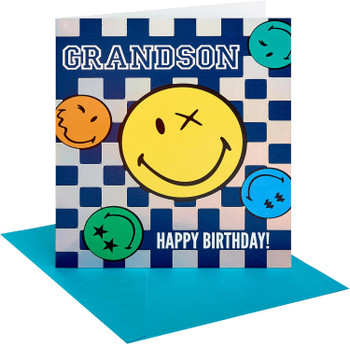 Smiley Checkerboard Design Grandson Birthday Card