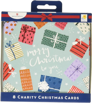 Multipack of 8 Bright Presents Design Charity Christmas Cards with Envelope