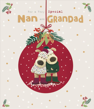 Two Boofles Inside Bauble Nan and Grandad Christmas Card