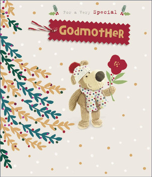 Boofle Holding Flower Godmother Christmas Card