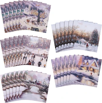 Ice Skating, Winter Activities Thomas Kinkade 30 Multipack 5 Designs Charity Christmas Cards