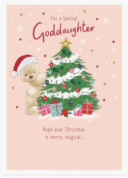 Bear and Tree Design Goddaughter Christmas Card