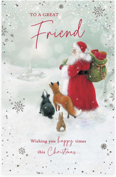 Santa and Animals Design Friend Christmas Card