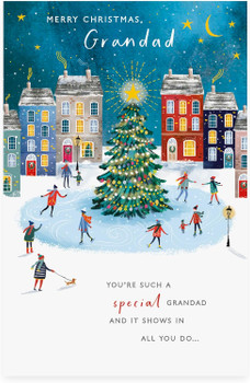 Ice Skating Around Tree Design Grandad Christmas Card