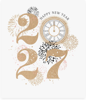 Date With Clock and Fireworks Design New Year Christmas Card