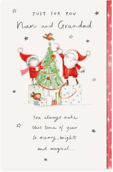 Couple Decorating Tree Design Nan & Grandad Christmas Card