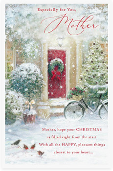 Front Door With Bike Design Mother Christmas Card