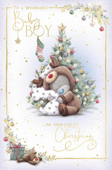 Bear In Reindeer Outfit Wonderful Baby Boy Christmas Card