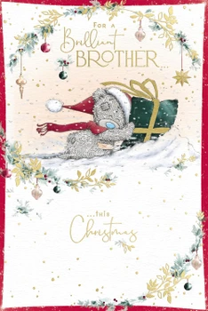 Bear Pushing A Present In The Snow Brilliant Brother Christmas Card