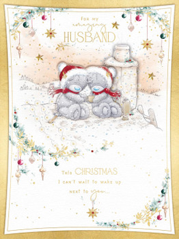 Bears Sit Snuggled Together In The Snow Wonderful Husband Luxury Boxed Christmas Card