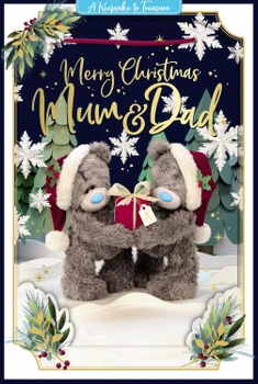 Bears Holding Gift Mum And Dad With Removable Lenticular Technology Keepsake Plaque Luxury 3D Christmas Card