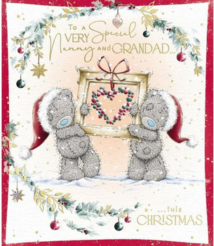 Bears Holding Framed Heart Special Nanny & Grandad Christmas Card