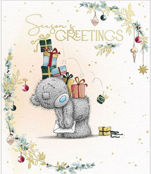 Bear Carrying Gifts On His Back Seasons Greetings Christmas Card