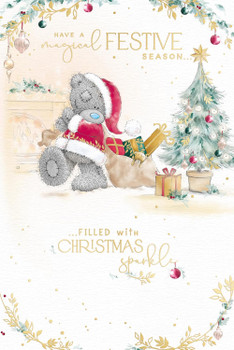 Bear In Santa Outfit Carrying A Sack Of Gifts Christmas Card