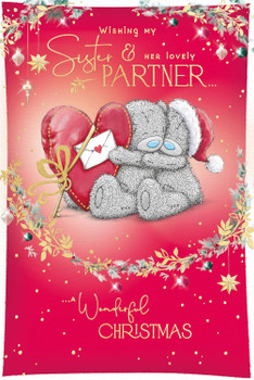 Bears Sat With Big Red Heart Fabulous Sister And Partner Christmas Card