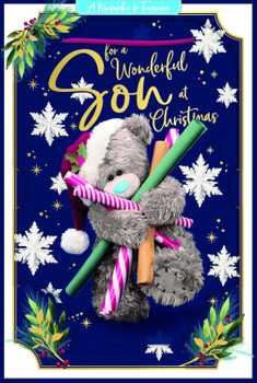 Bear With Wrapping Paper Wonderful Son 3D Christmas Keepsake Card
