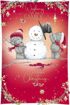 Bears Dressing Snowman  To All The Family Christmas Card