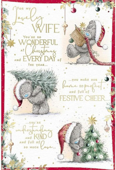 Bear Decorating Tree Lovely Wife Verse Christmas Card