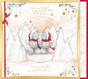 Bears In Scarves And Hats Wonderful Wife Large Luxury Boxed Christmas Card