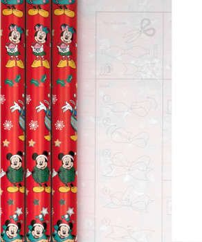 Disney Mickey & Minnie Mouse Design Pack of 3 Christmas Wrapping Paper 4M Each