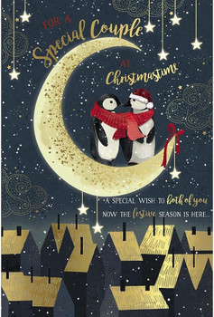 Penguins Stood on Moon Special Couple Christmas Card