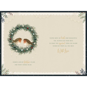 Robins On A Wreath Grandson and Partner Christmas Card