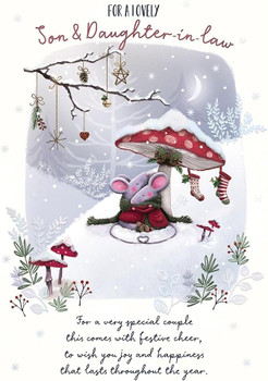 Mice Under Mushroom Son & Daughter in Law Christmas Card