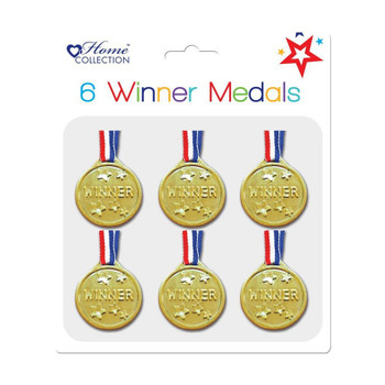 Pack of 6 Gold Winners Medals with Neck Cords