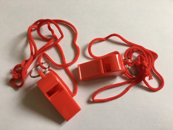 Pack of 15 Red Plastic Whistles with Lanyard Neck Cord