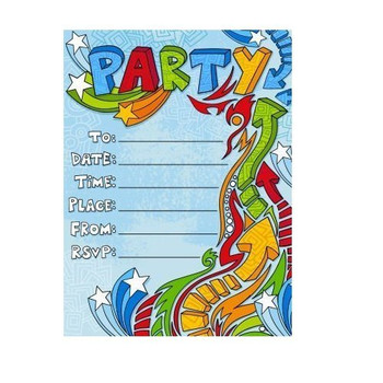 Pack of 20 Quality Blue Retro Party Invitations with Envelopes by Carlton Cards