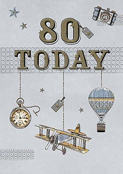 80th 80 Today Aeroplane Flying Design Happy Birthday Quality Card Lovely Verse