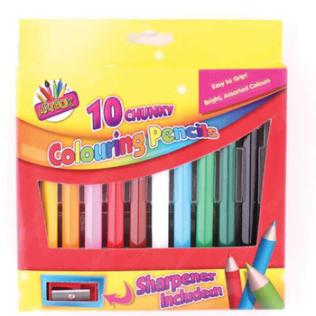 Pack of 10 Chunky Colouring Pencil with Sharpener